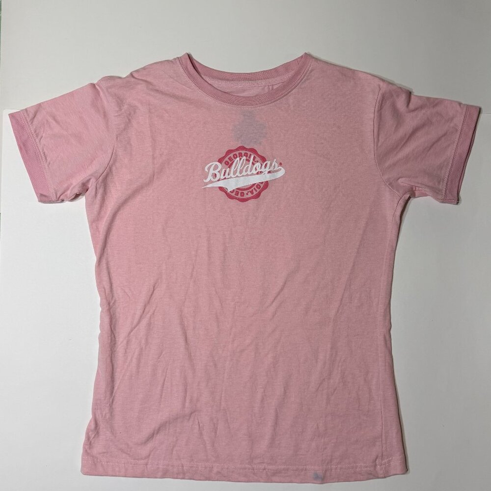 UGA University of Georgia Bulldogs Pink Ringer Tee Shirt NCAA Size Small